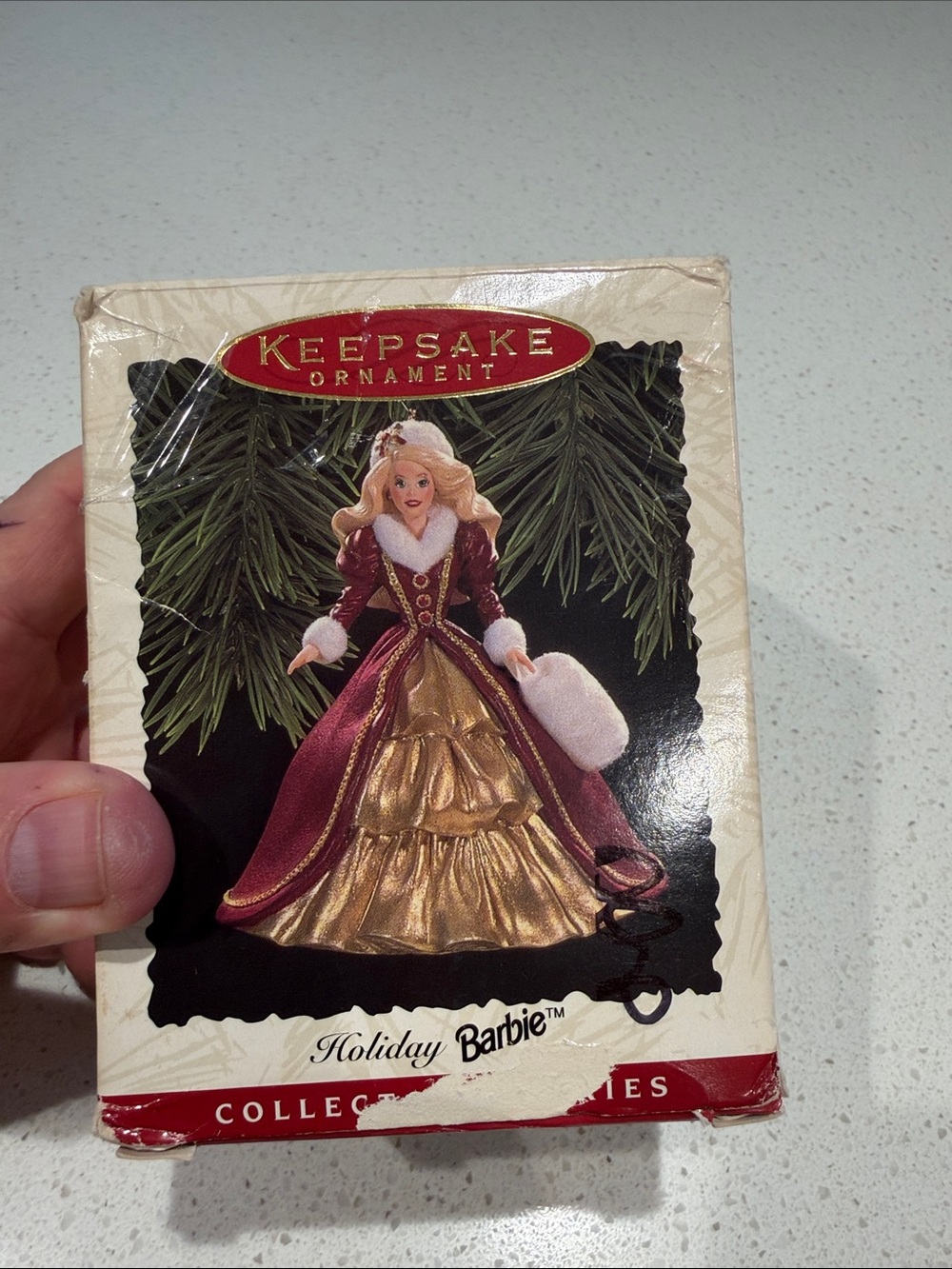 Holiday Barbie - Keepsake Ornament - Burgundy, Gold, and White. 1996